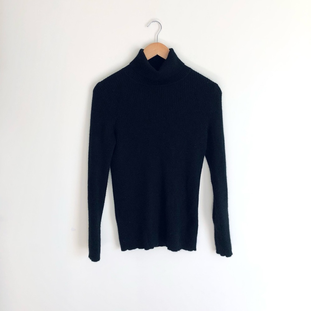 Black ribbed cashmere turtleneck sweater - Picture 8 of 14